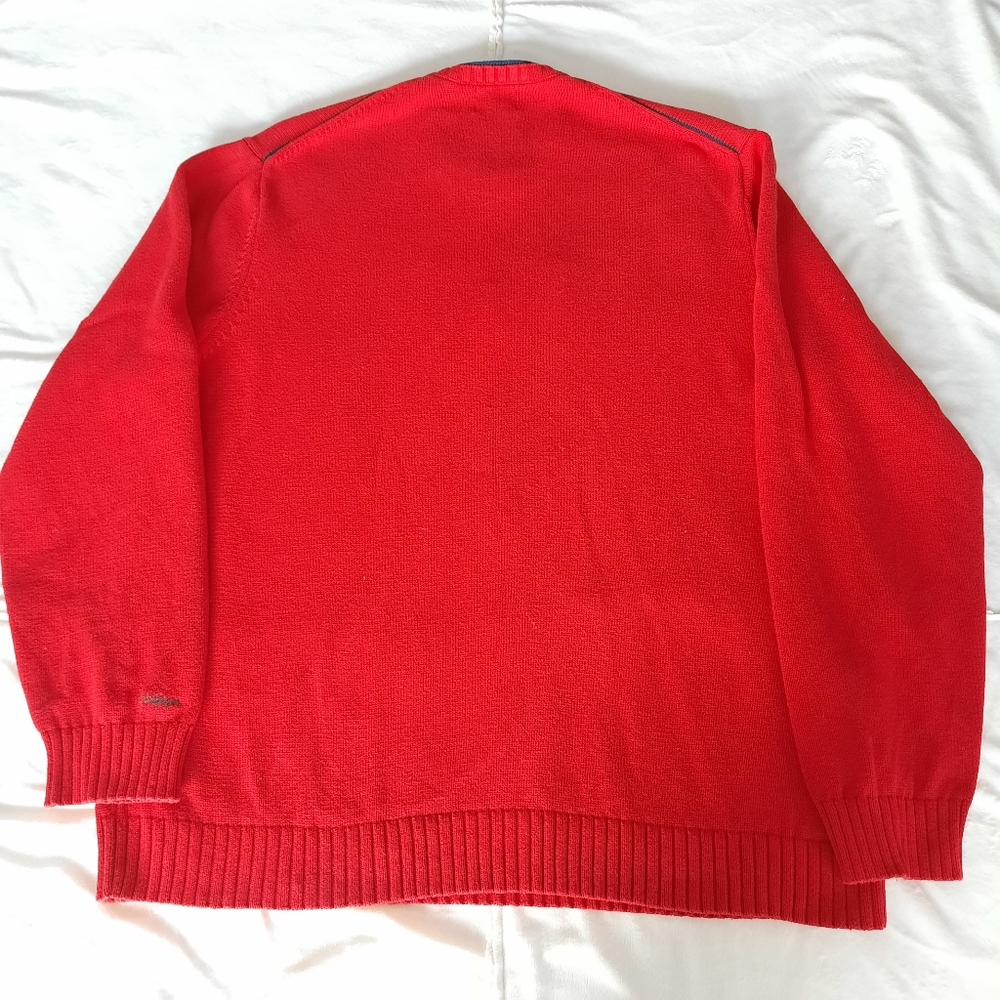 Tommy Hilfiger Chunky Red Sweater Flag Logo Mens Size Large Retro 90s - Picture 12 of 14